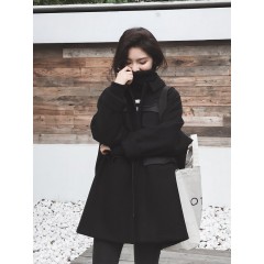 秋冬款毛呢大衣女中長款韓版寬松學(xué)院風(fēng)森系小個(gè)子赫本呢子外套