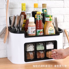 廚房置物架調料盒家用鹽糖佐料收納盒塑料調味罐瓶6格大號調料罐