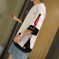 男裝秋季男士長袖t恤韓版寬松青少年衣服男學生七分袖上衣半袖夏