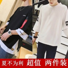 男裝秋季男士長袖t恤韓版寬松青少年衣服男學生七分袖上衣半袖夏