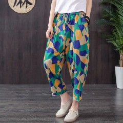 【100%】棉【好質量】文藝哈倫褲2019新款夏季女褲印花九分休閑褲